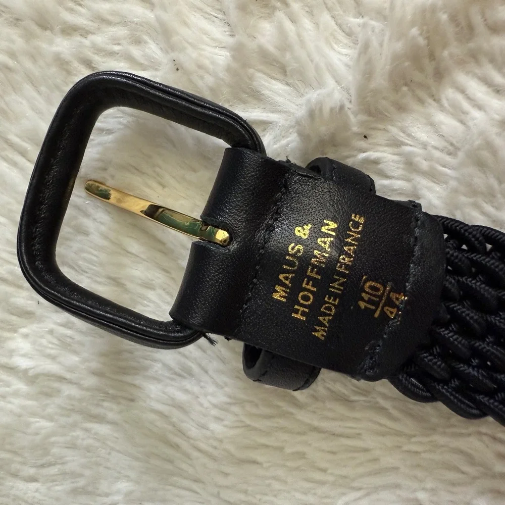 Maus & Hoffman Handbraided Elastic Belt –‎ Black, Size 44 | Made in France